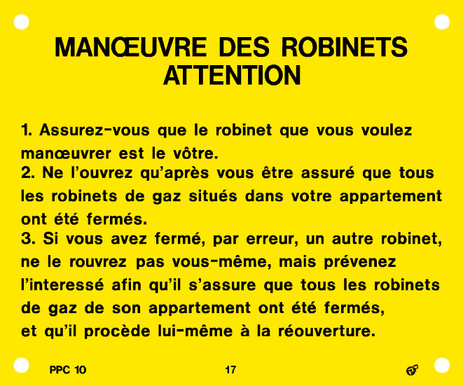 PLAQUE CONSIGNE DE MANOEUVRE DES ROBINETS TYPE PPC10 8642122 ETIPPC §